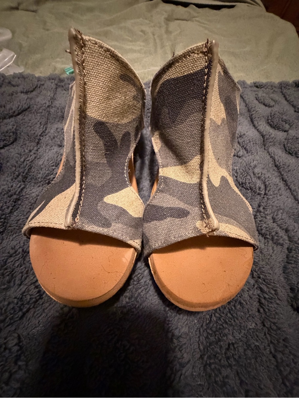 Camo Canvas Peep-Toe Wedge Sandals - Women's Olive Camo